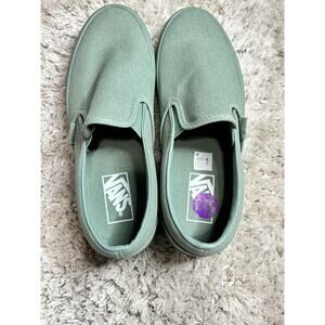 Vans Slip-On Canvas Sneakers in Sage Green